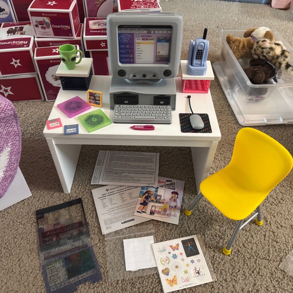American Girl Isabel and Nicki Desk Set with Yellow Chair and Accessories
